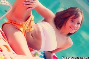 Perfectly Busty Teen Chloe Densmore Pool-side Strip