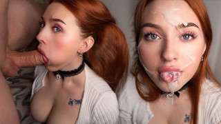 A Red-Haired Cutie Does A Sloppy Slobbery Blowjob. A Skillful Mouth Quickly Makes You Cum