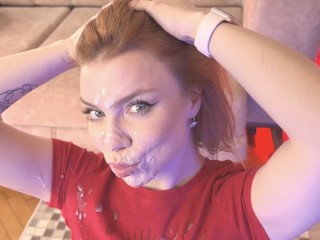 GIANT Cumshot! Her Face Is COMPLETELY Covered Sperm